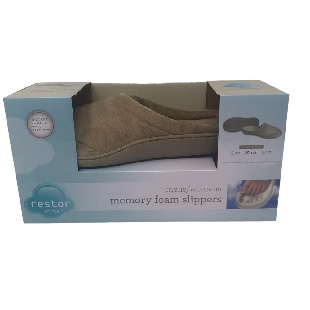 Restor Style Tan Beige Memory Foam Slippers Size Medium Mens 8-9 Womens 9-10